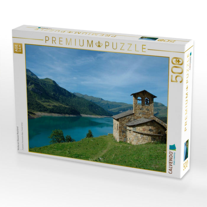 Kirche am Stausee Roselend - CALVENDO Foto-Puzzle'