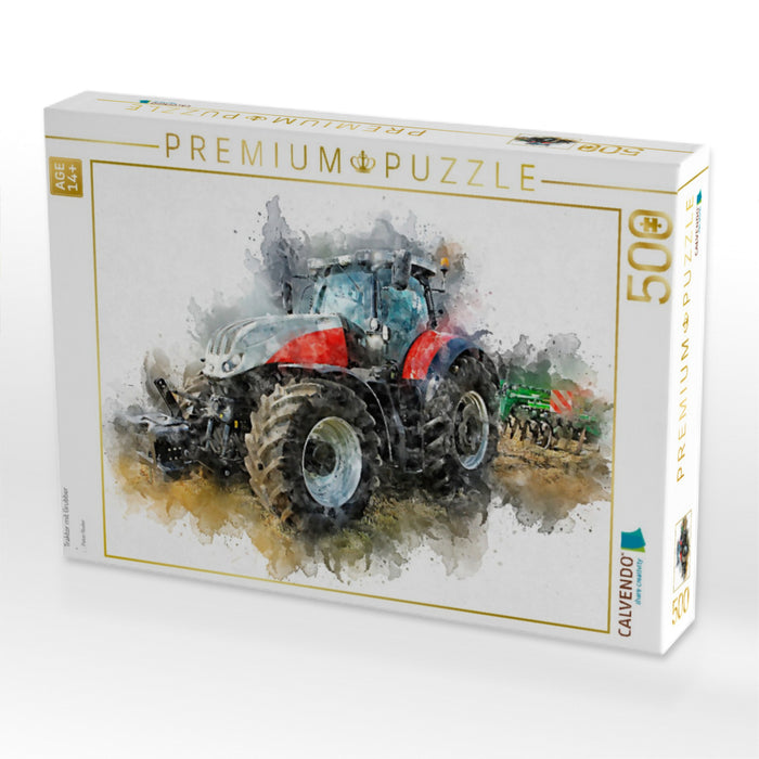 Traktor mit Grubber - CALVENDO Foto-Puzzle'