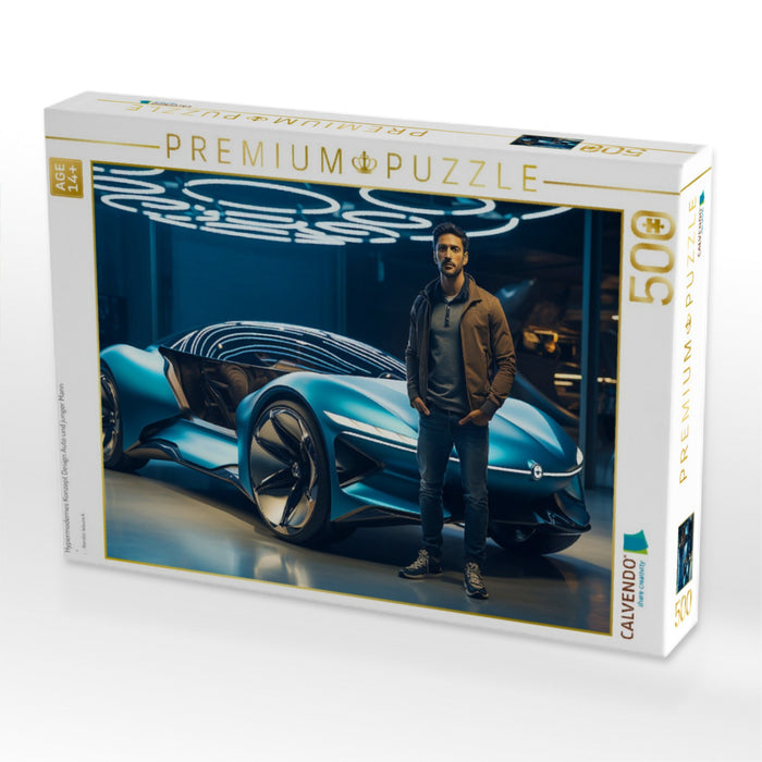 Hypermodernes Konzept Design Auto und junger Mann - CALVENDO Foto-Puzzle'