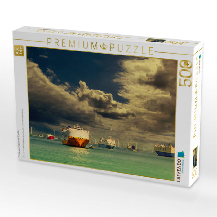 Containerschiffe in der Schelde - CALVENDO Foto-Puzzle'