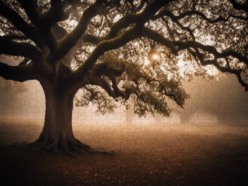 Alte Eiche im Morgennebel - CALVENDO Foto-Puzzle'