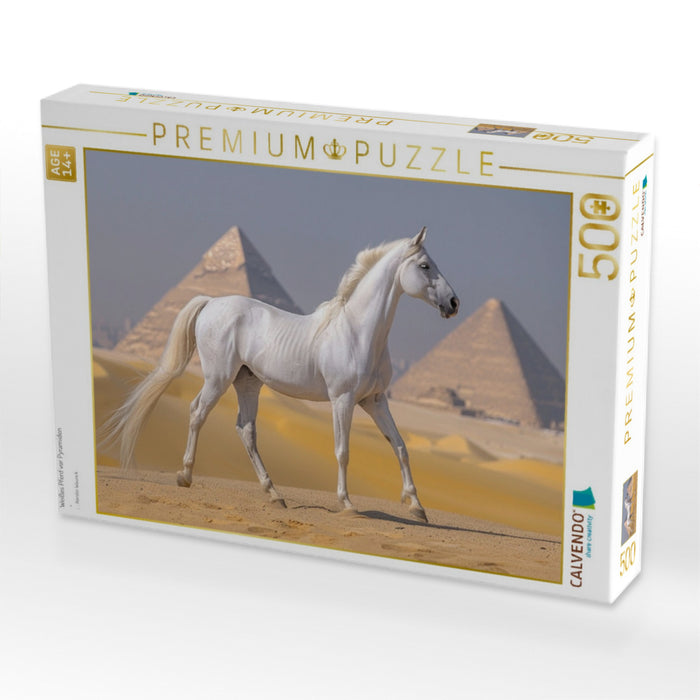 Weißes Pferd vor Pyramiden - CALVENDO Foto-Puzzle'