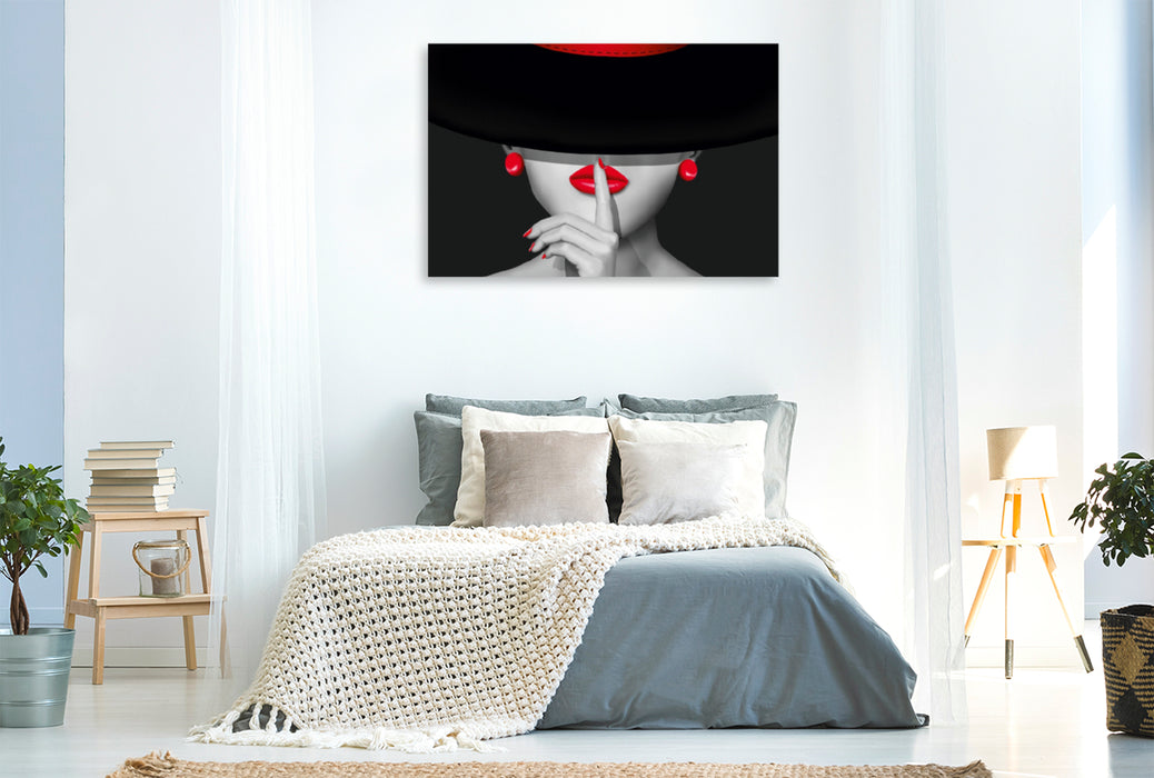 Premium Textil-Leinwand Premium Textil-Leinwand 120 cm x 80 cm quer Digital Art - Rote Lippen der black Lady
