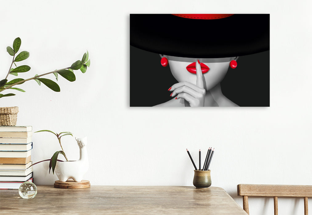 Premium Textil-Leinwand Premium Textil-Leinwand 120 cm x 80 cm quer Digital Art - Rote Lippen der black Lady