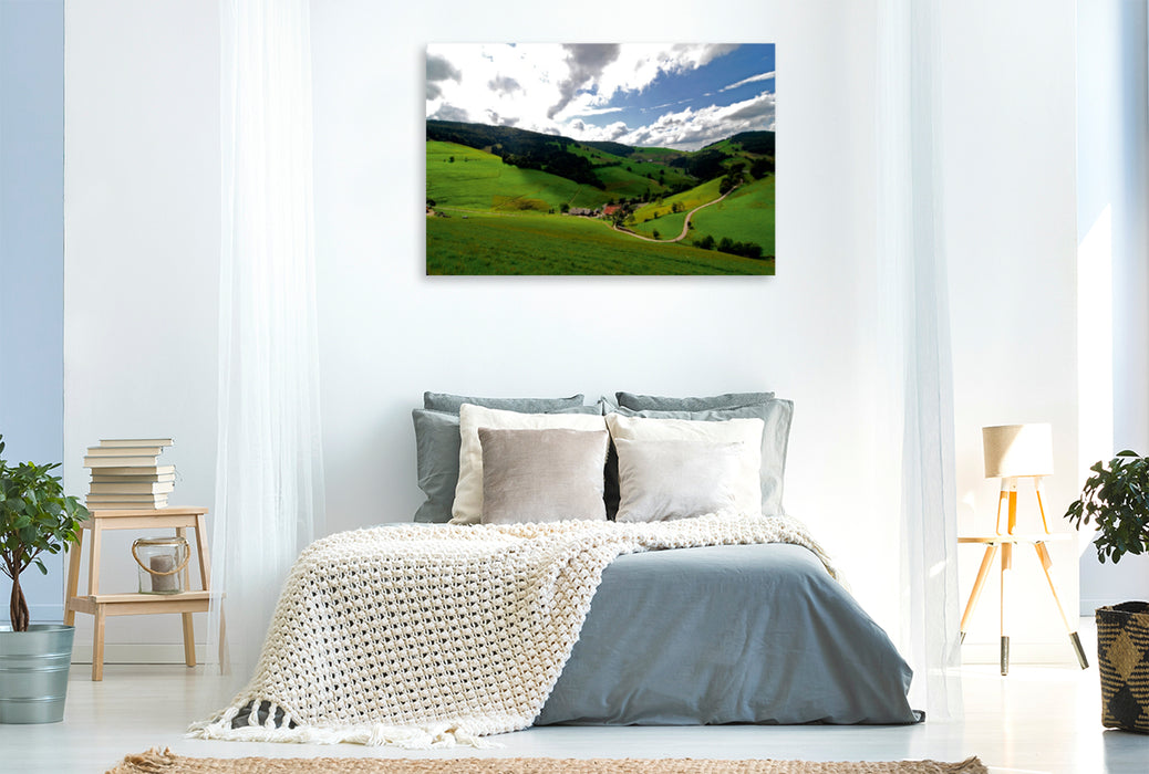 Premium Textil-Leinwand Premium Textil-Leinwand 120 cm x 80 cm quer Frühling, ein Schwarzwaldtal erwacht