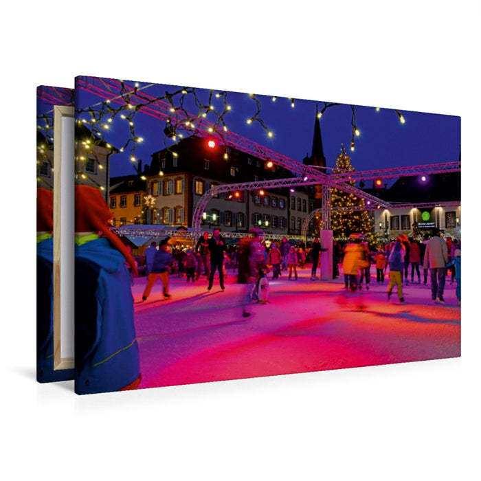 Premium Textil-Leinwand Winterlicher Spaß auf dem Marktplatz