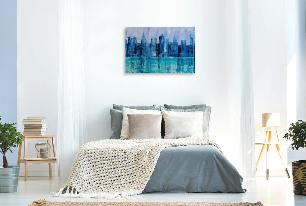 Toile textile premium Toile textile premium 120 cm x 80 cm paysage New York à l'heure bleue 
