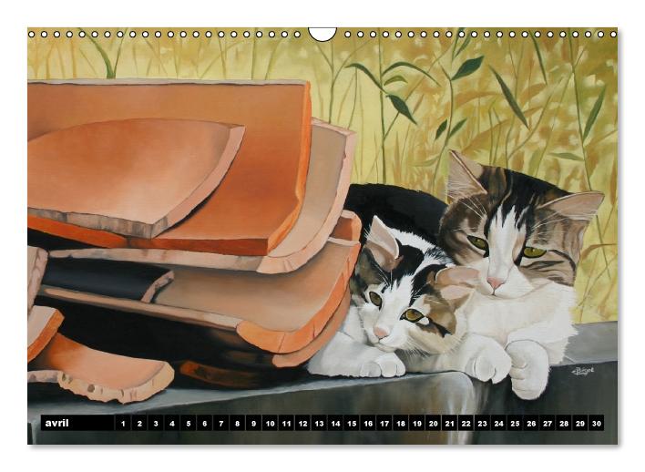 Chats d'Artiste  Peintures d'Elisabeth BEGOT (Calendrier mural Calendrier perpétuel DIN A3 horizontal) (CALVENDO Calendrier mensuel 2015)