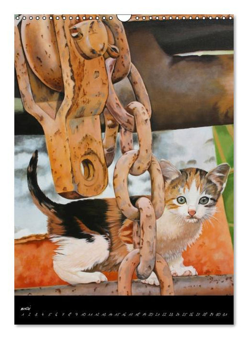 Toiles & Chats  Peintures d'Elisabeth BEGOT (Calendrier mural Calendrier perpétuel DIN A3 vertical) (CALVENDO Calendrier mensuel 2015)