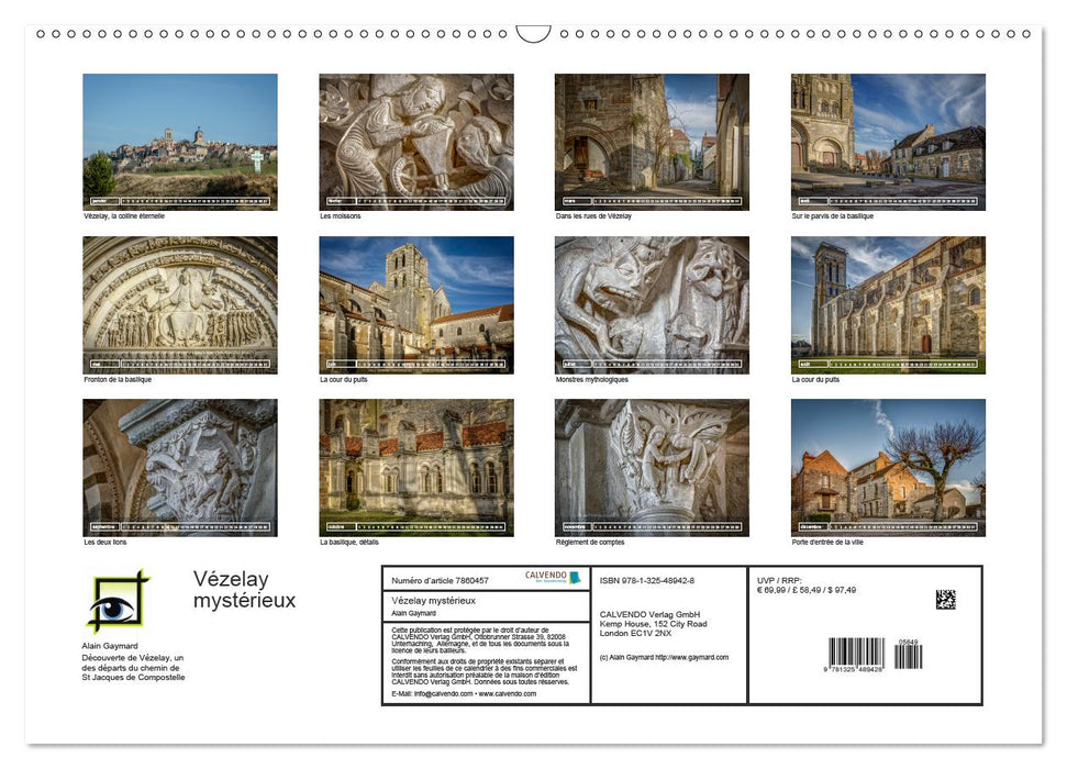 Vézelay mystérieux (Calendrier supérieur Calendrier perpétuel DIN A2 horizontal) (CALVENDO Calendrier supérieur 2016)