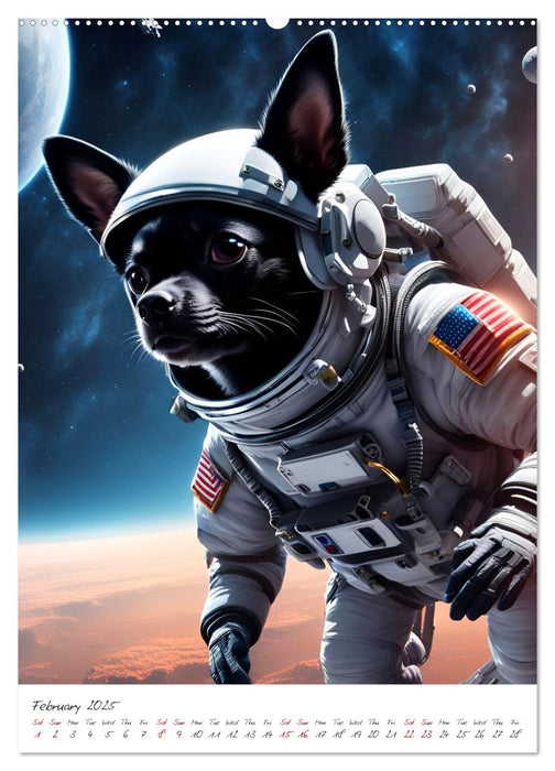 Chihuahua Adventure in Space (CALVENDO Monthly Calendar 2025)