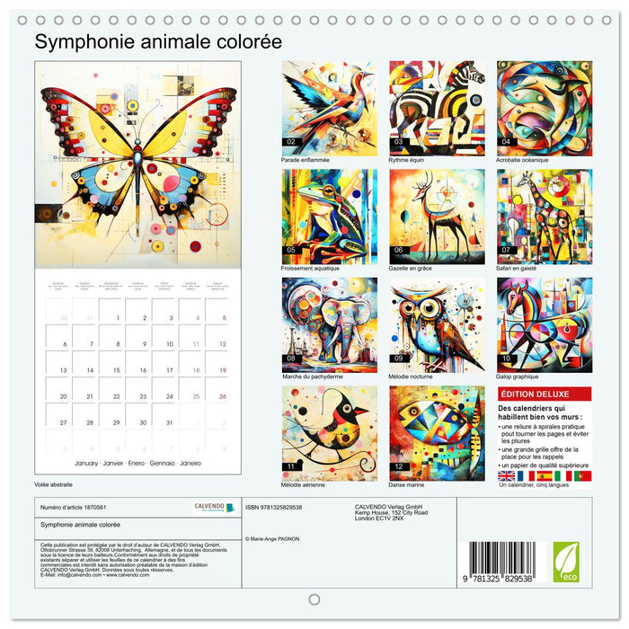 Symphonie animale colorée (CALVENDO Calendrier mensuel 2025)