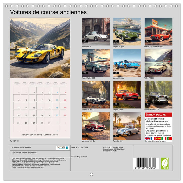 Voitures de course anciennes (CALVENDO Calendrier mensuel 2025)