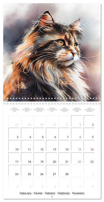 Cat Breeds in Watercolor (CALVENDO Monthly Calendar 2025)