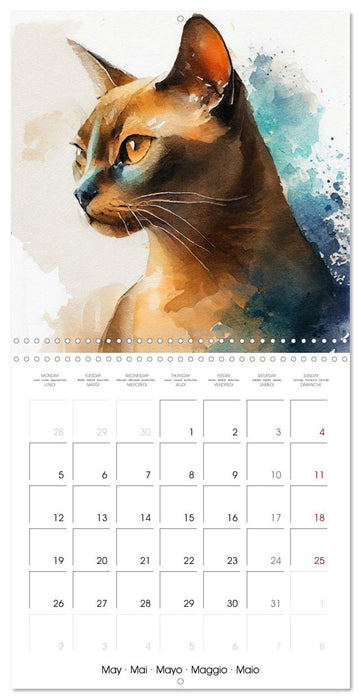 Cat Breeds in Watercolor (CALVENDO Monthly Calendar 2025)