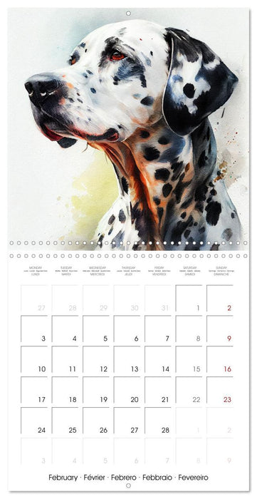 Dog Breeds in Watercolor (CALVENDO Monthly Calendar 2025)