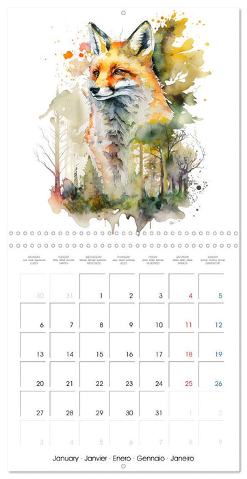 Animaux de la forêt à l'aquarelle (CALVENDO Calendrier mensuel 2025)