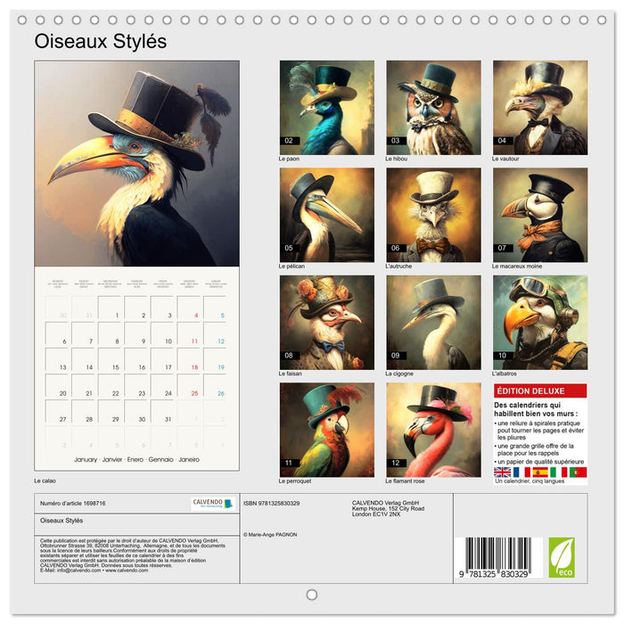 Oiseaux Stylés (CALVENDO Calendrier mensuel 2025)