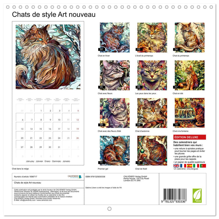 Chats de style Art nouveau (CALVENDO Calendrier mensuel 2025)