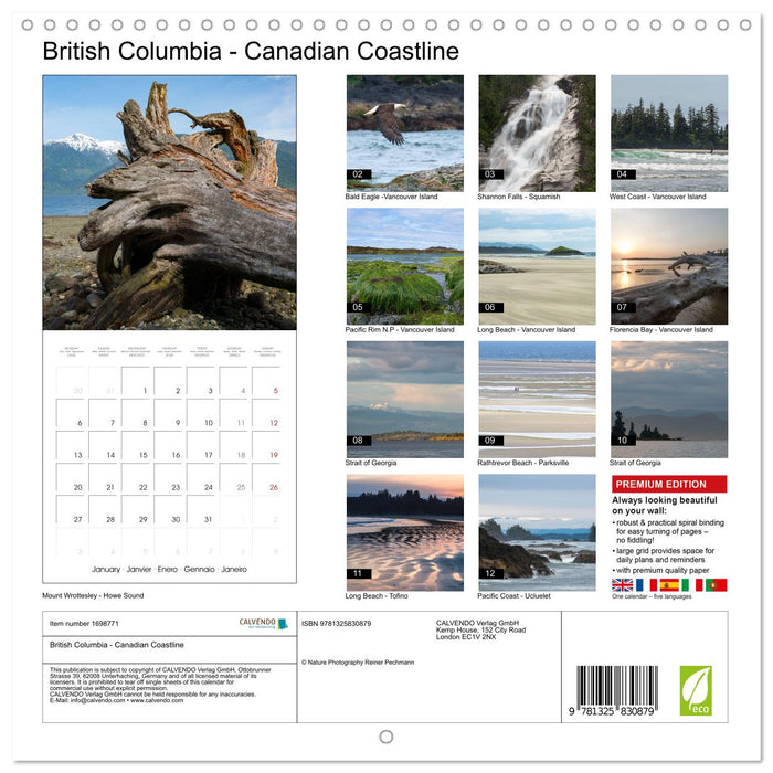 British Columbia - Canadian Coastline (CALVENDO Monthly Calendar 2025)