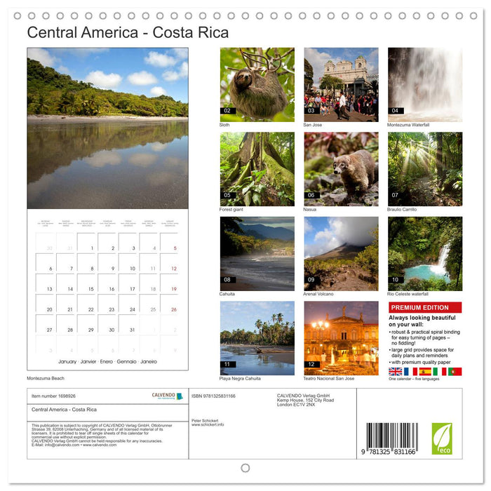 Central America - Costa Rica (CALVENDO Monthly Calendar 2025)