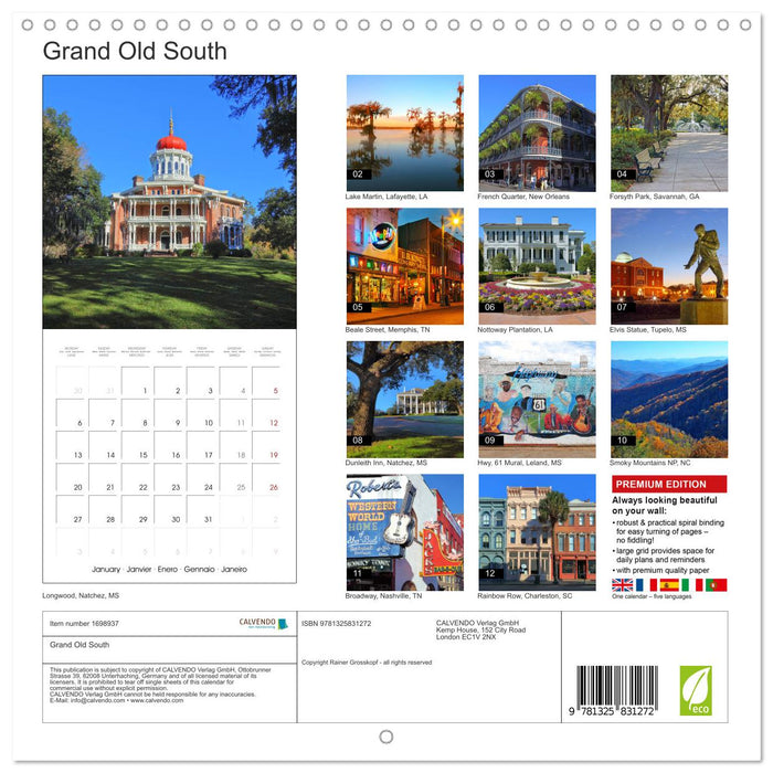 Grand Old South (CALVENDO Monthly Calendar 2025)