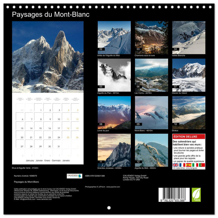 Paysages du Mont-Blanc (CALVENDO Calendrier mensuel 2025)