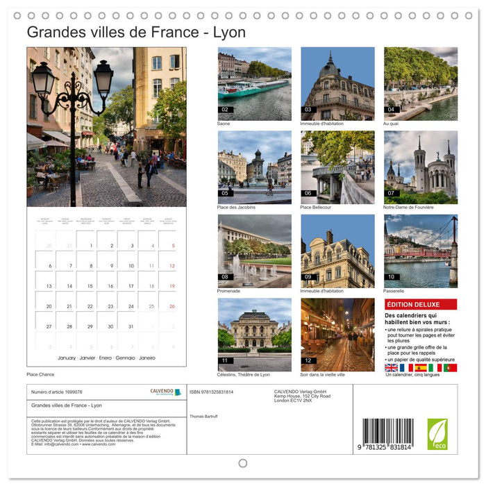 Grandes villes de France - Lyon (CALVENDO Calendrier mensuel 2025)