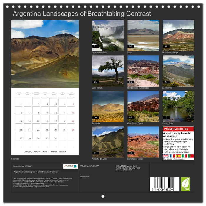 Argentina Landscapes of Breathtaking Contrast (CALVENDO Monthly Calendar 2025)