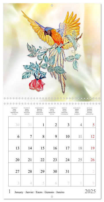 Parrots and Roses (CALVENDO Monthly Calendar 2025)