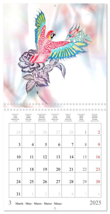 Parrots and Roses (CALVENDO Monthly Calendar 2025)