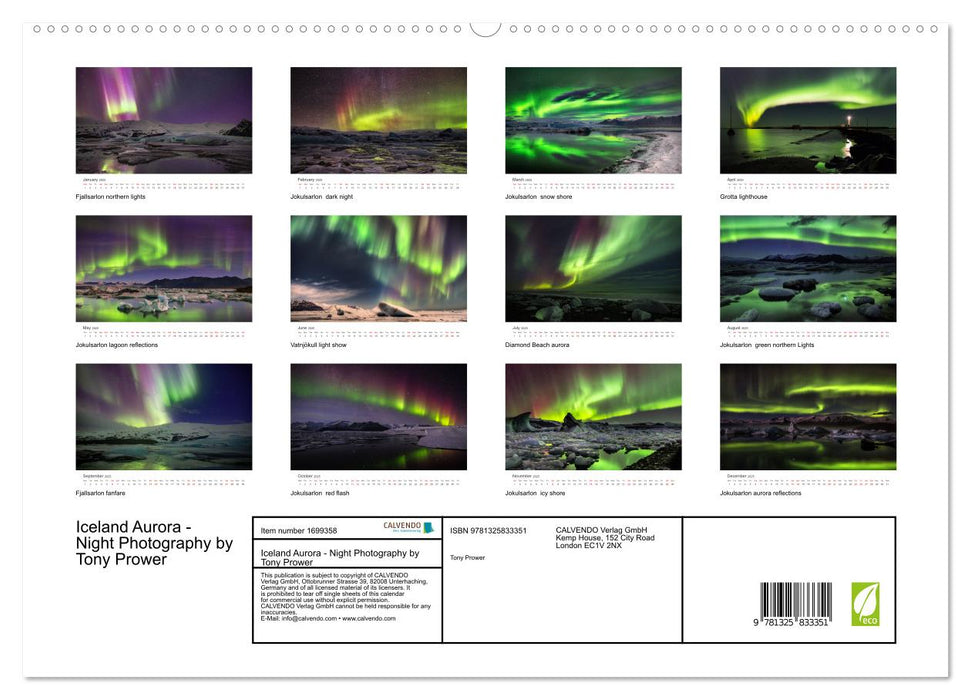 Iceland Aurora - Night Photography by Tony Prower (CALVENDO Premium-Calendar 2025)