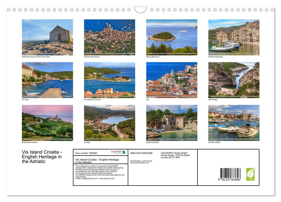 Vis Island Croatia - English Heritage in the Adriatic (CALVENDO Monthly Calendar 2025)