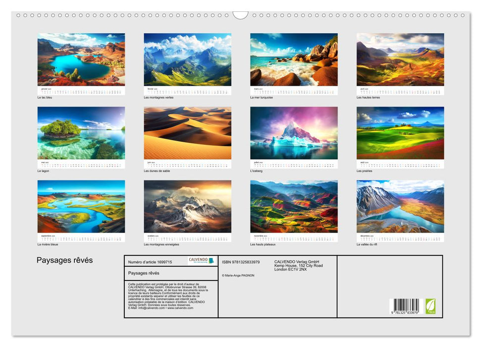 Paysages rêvés (CALVENDO Calendrier mensuel 2025)