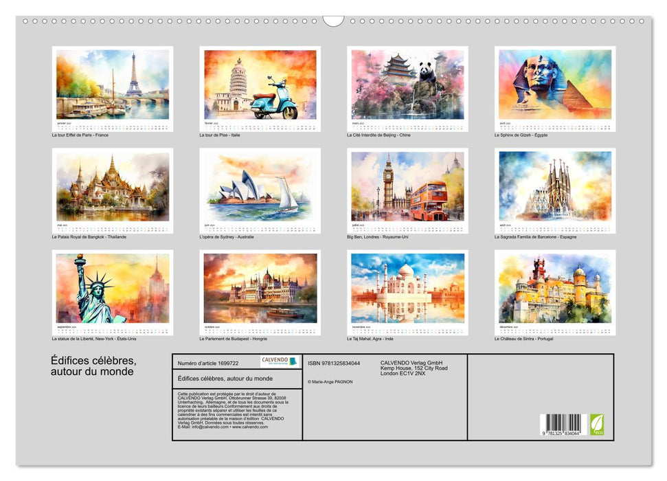 Édifices célèbres, autour du monde (CALVENDO Calendrier mensuel 2025)