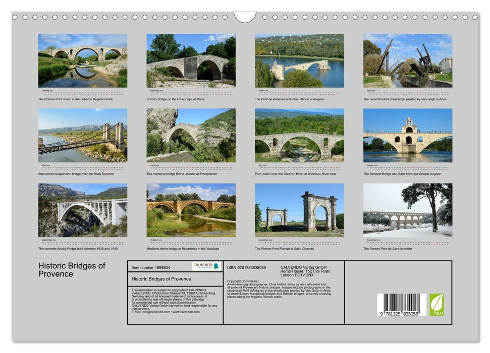 Historic Bridges of Provence (CALVENDO Monthly Calendar 2025)