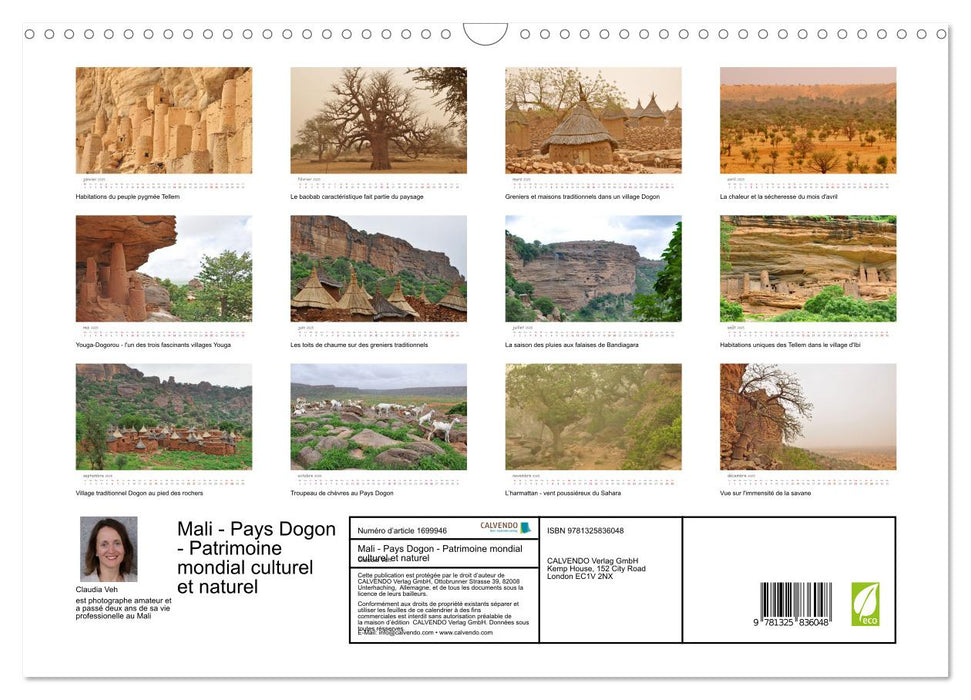 Mali - Pays Dogon - Patrimoine mondial culturel et naturel (CALVENDO Calendrier mensuel 2025)