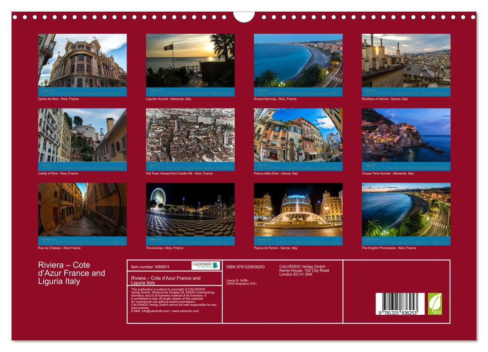 Riviera – Cote d’Azur France and Liguria Italy (CALVENDO Monthly Calendar 2025)