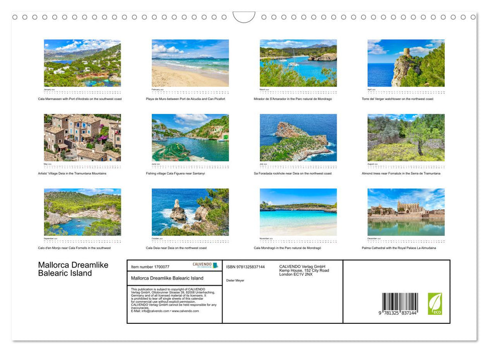 Mallorca Dreamlike Balearic Island (CALVENDO Monthly Calendar 2025)