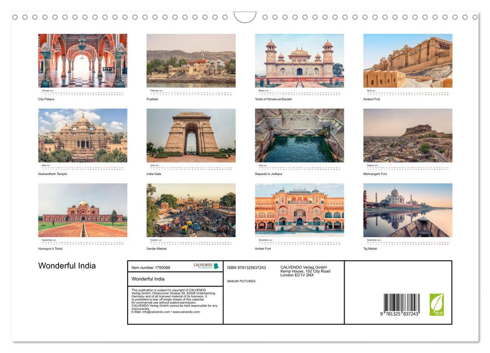 Wonderful India (CALVENDO Monthly Calendar 2025)