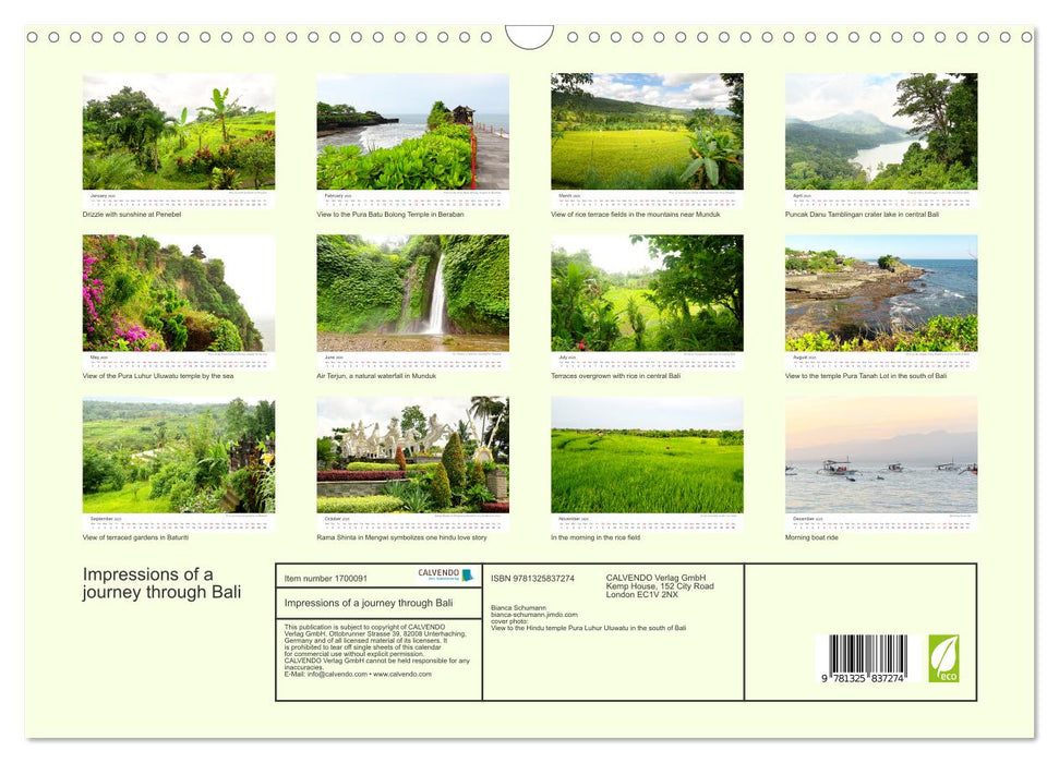 Impressions of a journey through Bali (CALVENDO Monthly Calendar 2025)