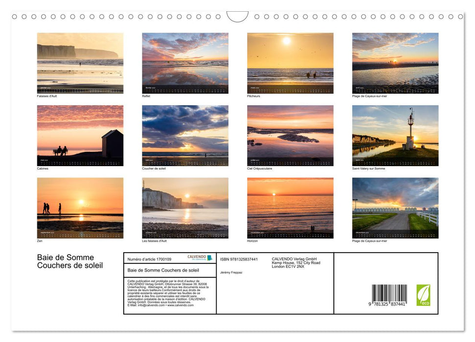 Baie de Somme Couchers de soleil (CALVENDO Calendrier mensuel 2025)