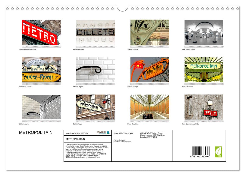 METROPOLITAIN (CALVENDO Calendrier mensuel 2025)