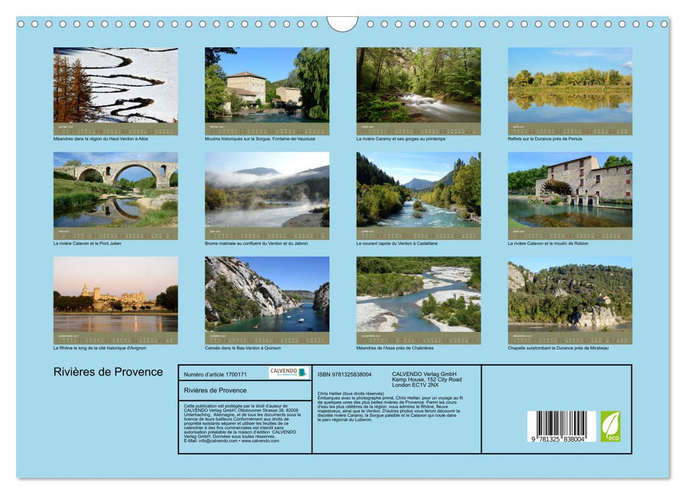 Rivières de Provence (CALVENDO Calendrier mensuel 2025)