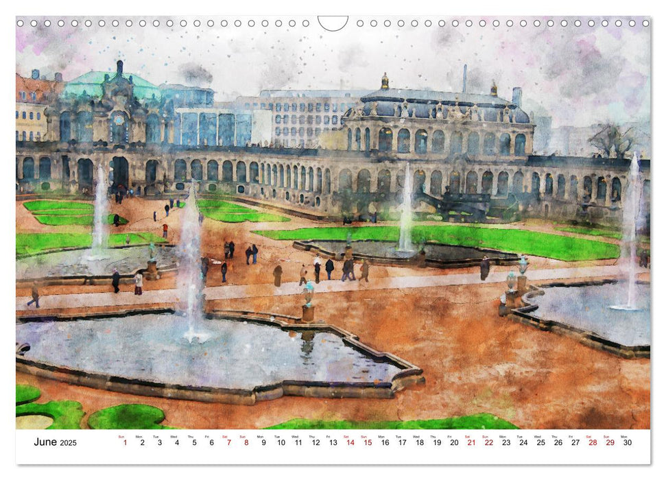 Dresden in watercolours - Tour through the historic old town (CALVENDO Monthly Calendar 2025)