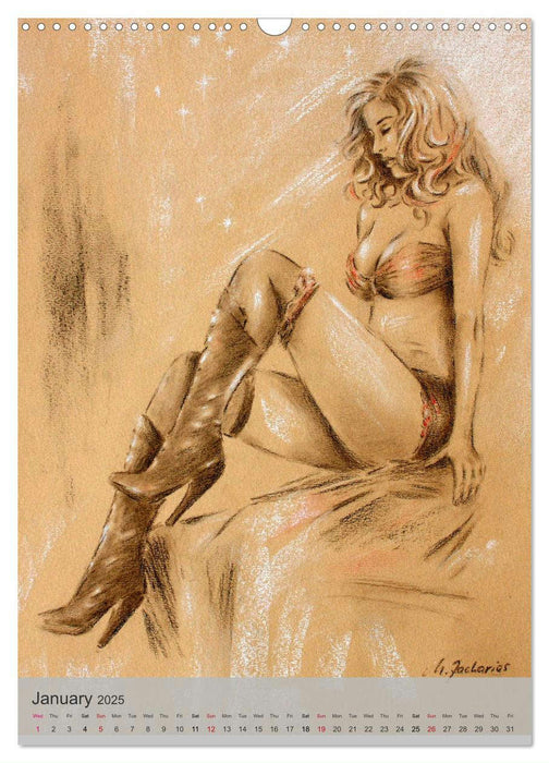 Erotic Art - Nude and Lingerie hand painted (CALVENDO Monthly Calendar 2025)