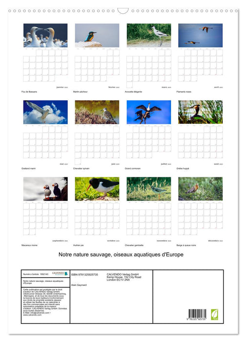 Notre nature sauvage, oiseaux aquatiques d'Europe (CALVENDO Calendrier mensuel 2025)