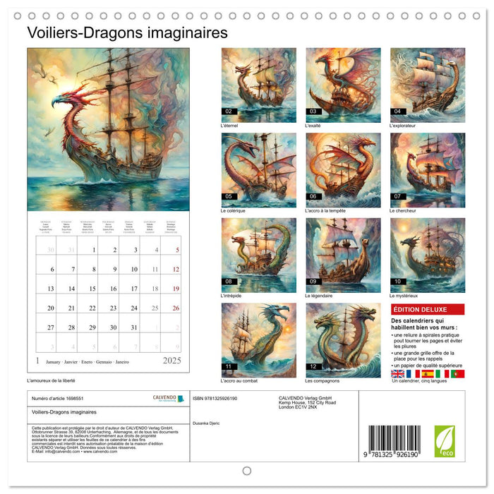 Voiliers-Dragons imaginaires (CALVENDO Calendrier mensuel 2025)