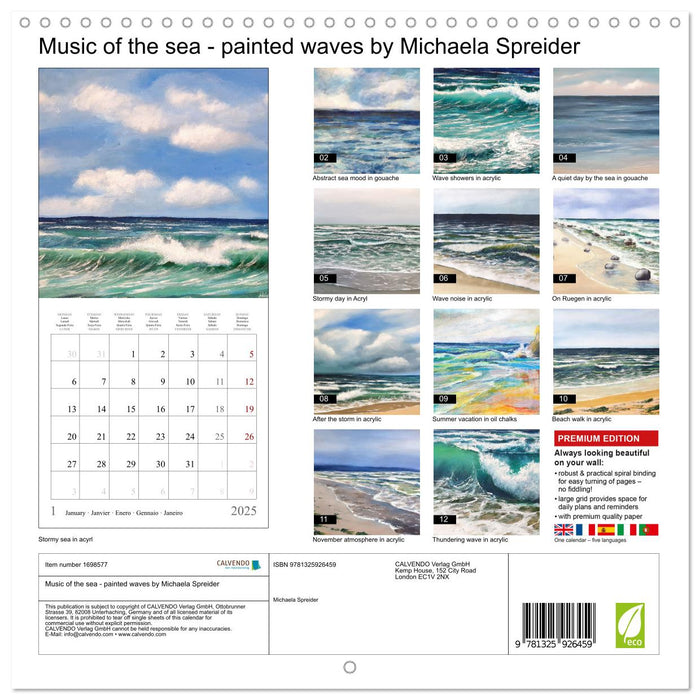 Music of the sea - painted waves by Michaela Spreider (CALVENDO Monthly Calendar 2025)