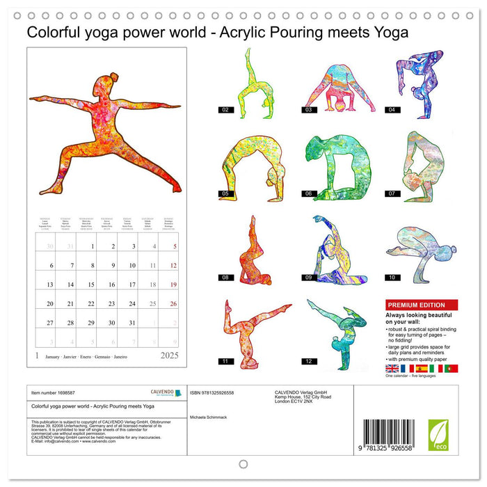 Colorful yoga power world - Acrylic Pouring meets Yoga (CALVENDO Monthly Calendar 2025)